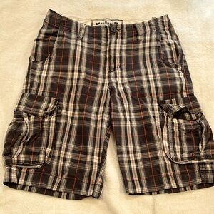 Urban Pipeline Cargo Shorts Men W30 Black/White/Redish Orange Plaid